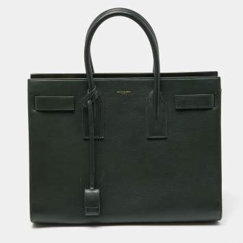 Saint Laurent Green Leather Medium Classic Sac De Jour Tote