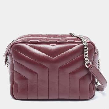 Pre Owned Saint Laurent Burgundy Matelasse Leather Loulou bowling Bag