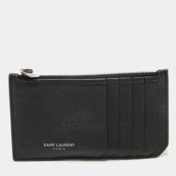 Pre Owned Saint Laurent Black Leather Fragment Zip Card Holder