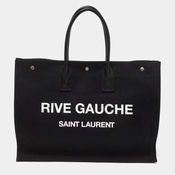 Pre Owned Saint Laurent Black Canvas and Leather Large Rive Gauche Shopper Tote 
