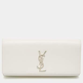 Pre Owned Saint Laurent White Leather Kate Monogram Clutch