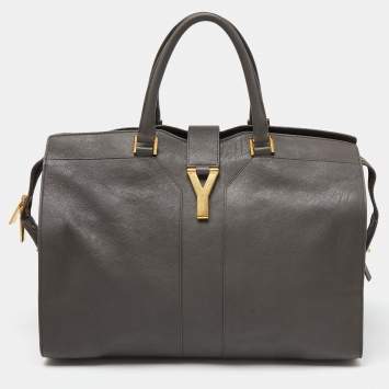 Pre Owned Yves Saint Laurent Grey Leather Large Cabas Chyc Tote