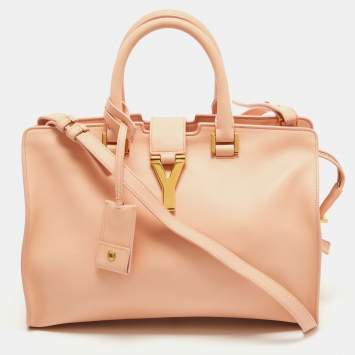 Pre Owned Saint Laurent Peach Leather Small Cabas Y-Ligne Tote