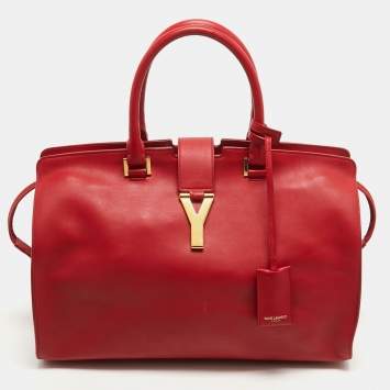 Pre Owned Saint Laurent Red Leather Medium Cabas Chyc Tote