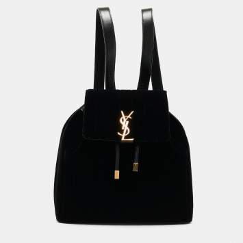 Pre Owned Saint Laurent Black Stripe Quilted Velvet and Leather Loulou Backpack