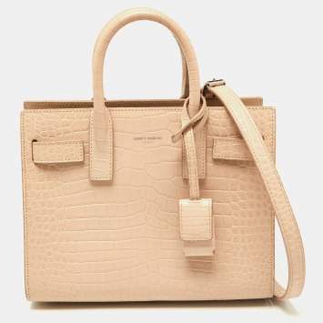 Pre Owned Saint Laurent Pink Croc Embossed Leather Nano Classic Sac De Jour Tote