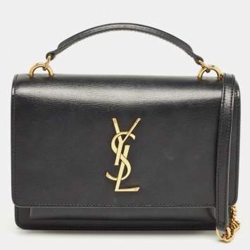 Pre Owned Saint Laurent Black Leather Sunset Wallet on Chain