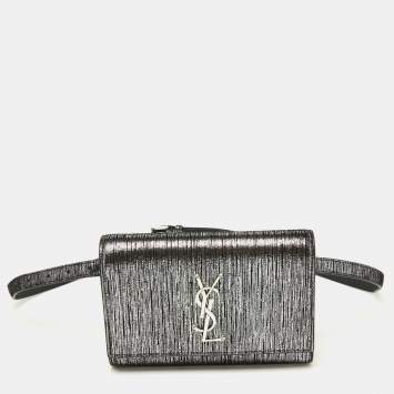 Pre Owned Saint Laurent Silver/Black Suede Kate Belt Bag
