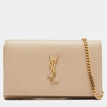 Pre Owned Saint Laurent Beige Leather Kate Chain Clutch