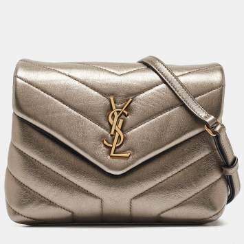 Pre Owned Saint Laurent Gun Metal Matelassé Leather Toy Loulou Crossbody Bag