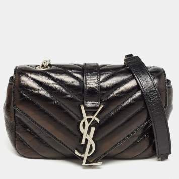 Pre Owned Saint Laurent Black Matelassé Leather Baby Monogram Flap Bag