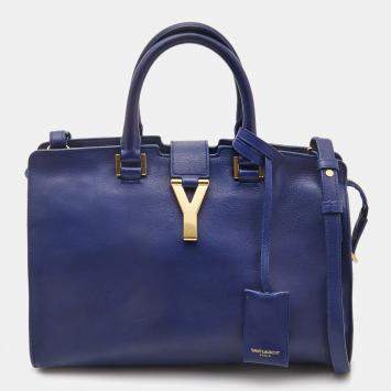 Pre Owned Saint Laurent Blue Leather Small Ligne Y Cabas Chyc Tote