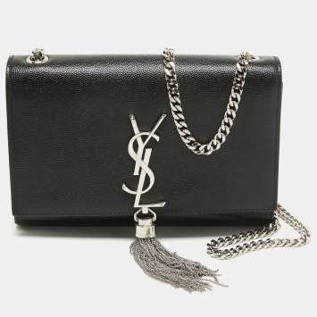Pre Owned Saint Laurent Black Leather New Small Kate Wallet on Chain