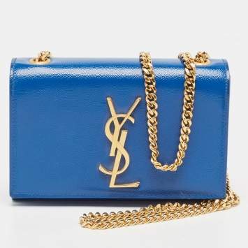 Pre Owned Saint Laurent Blue Leather Small Monogram Kate Chain Crossbody Bag