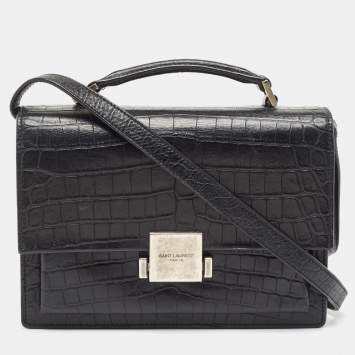Pre Owned Saint Laurent Black Croc Embossed Leather Bellechasse Top Handle Bag
