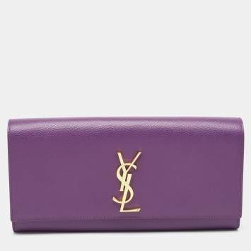 Pre Owned Saint Laurent Purple Leather Monogram Cassandre Clutch