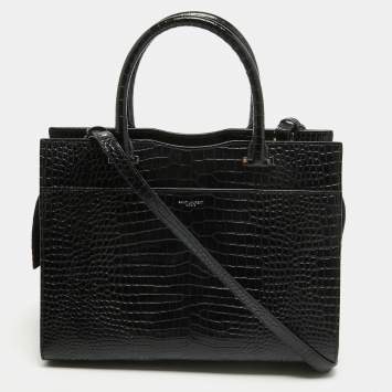 Pre Owned Saint Laurent Croc Embossed Leather Uptown Tote