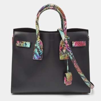 Pre Owned Saint Laurent Multicolor Python and Leather Small Classic Sac De Jour Tote
