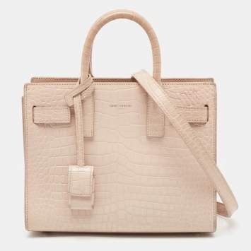 Pre Owned Saint Laurent Pink Croc Embossed Leather Nano Classic Sac De Jour Tote