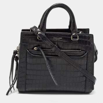 Pre Owned Saint Laurent Black Croc Embossed Leather East Side Tote