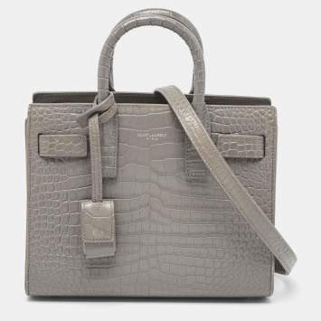 Pre Owned Saint Laurent Grey Croc Embossed Leather Nano Classic Sac De Jour Tote
