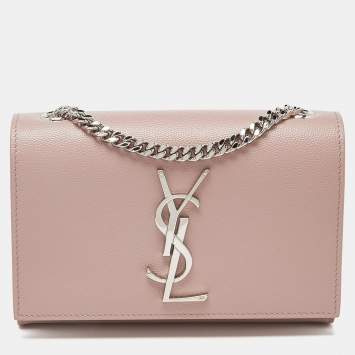 Pre Owned Saint Laurent Pink Leather Small Monogram Kate Wallet on Chain