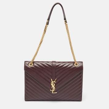 Pre Owned Saint Laurent Burgundy Matelasse Leather Large Monogram Envelope Shoulder Bag