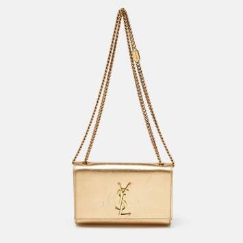 Pre Owned Saint Laurent Gold Leather Small Monogram Kate Chain Bag