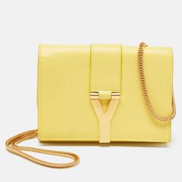 Pre Owned Saint Laurent Yellow Leather Mini Chyc Crossbody Bag
