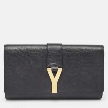 Pre Owned Saint Laurent Black Leather Y Line Clutch