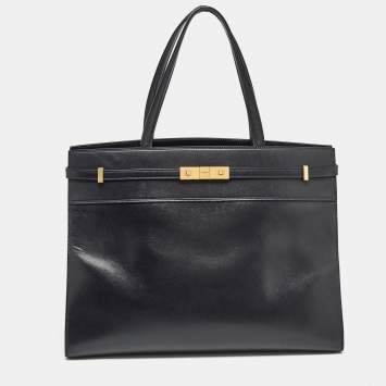 Pre Owned Saint Laurent Black Leather Medium Manhattan Tote