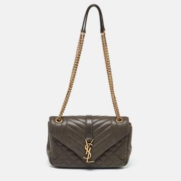 Pre Owned Saint Laurent Olive Green Mix Matelasse Leather Medium Envelope Chain Bag