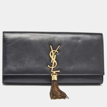 Pre Owned Saint Laurent Black Leather Kate Tassel Clutch