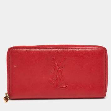 Pre Owned Saint Laurent Red Leather Belle De Jour Wallet
