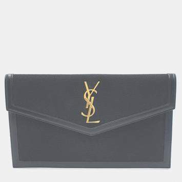 Pre Owned Saint Laurent Paris Black Fabric/Leather Uptown Clutch Bag