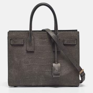 Pre Owned Saint Laurent Grey Croc Embossed Leather Baby Classic Sac De Jour Tote