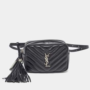 Pre Owned Saint Laurent Black Matelassé Leather Lou Belt Bag