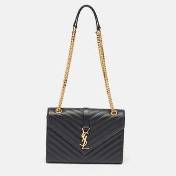 Pre Owned Saint Laurent Black Matelasse Leather Medium Cassandre Flap Bag