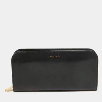 Pre Owned Saint Laurent Black Leather Zip Continental Wallet