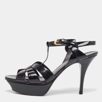 Pre Owned Saint Laurent Black Patent Leather Tribute Sandals Size 38