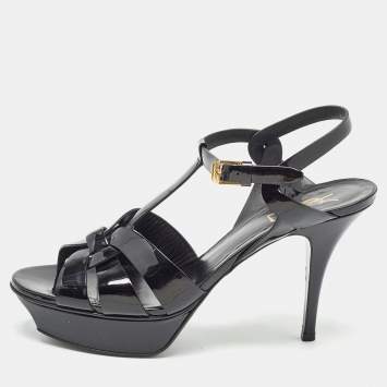 Pre Owned Saint Laurent Black Patent Leather Tribute Sandals Size 40