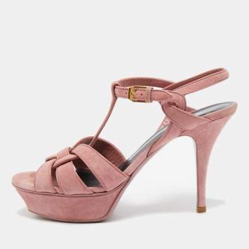 Pre Owned Saint Laurent Pink Suede Tribute Sandals Size 38