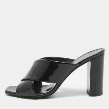 Pre Owned Saint Laurent Black Patent Leather Loulou Slide Sandals Size 37.5