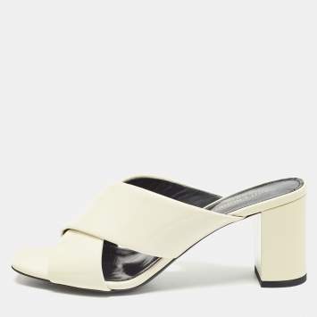 Pre Owned Saint Laurent Cream Patent Leather Loulou Slide Sandals Size 37.5
