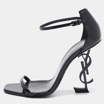 Pre Owned Saint Laurent Black Patent Leather Opyum Sandals Size 39.5