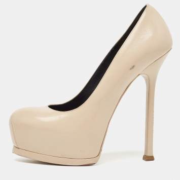 Pre Owned Saint Laurent Beige Leather Tribtoo Pumps Size 37