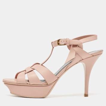 Pre Owned Saint Laurent Light Pink Leather Tribute Sandals Size 39