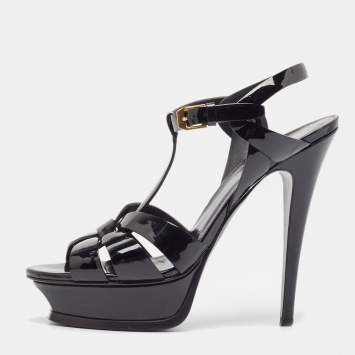 Pre Owned Saint Laurent Black Patent Leather Tribute Sandals Size 38