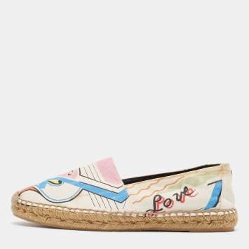 Pre Owned Saint Laurent Multicolor Canvas Love Espadrille Flats Size 40