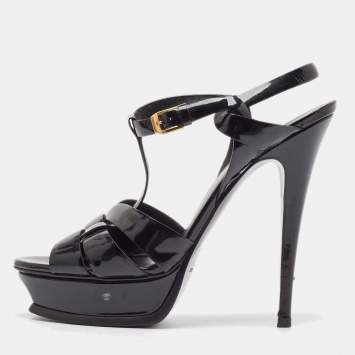 Pre Owned Saint Laurent Black Patent Leather Tribute Sandals Size 40